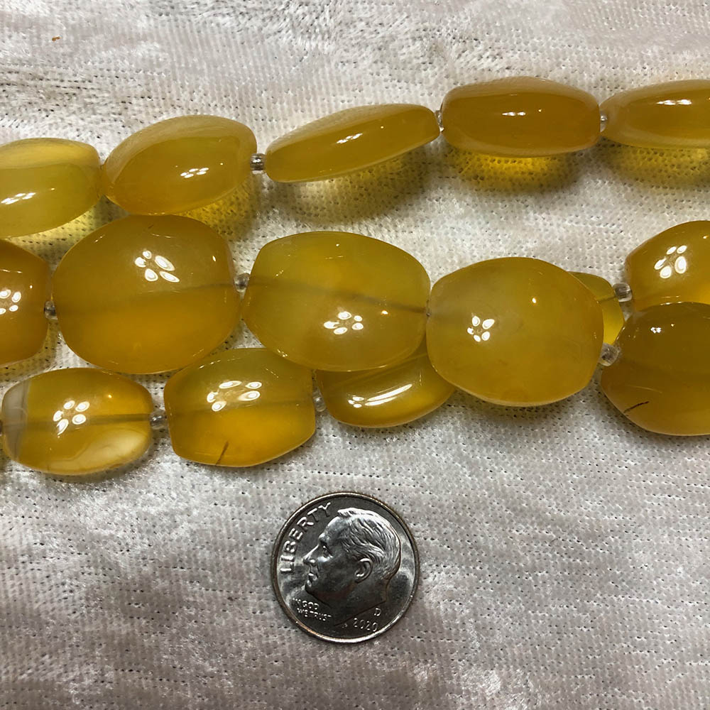 Honey Yellow Chalcedony Flat Squared Oval Shape Beads