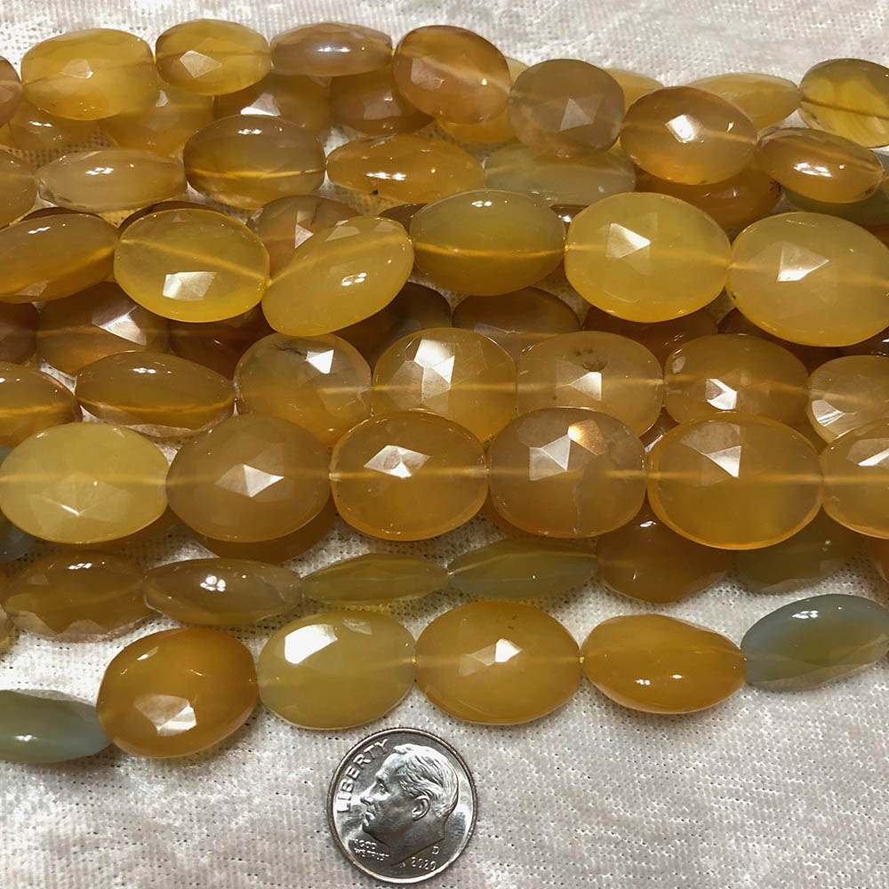 Honey Yellow Chalcedony Medium Faceted Flat Oval Beads