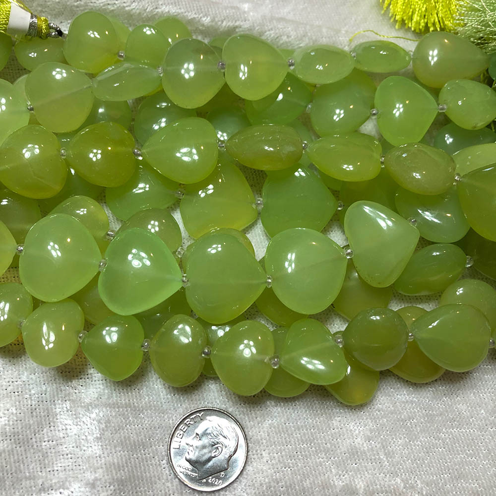 Margarita Green Chalcedony Medium Flat Heart Beads