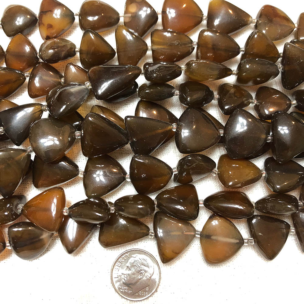 Caramel Brown Chalcedony Flat Triangle Shape Beads