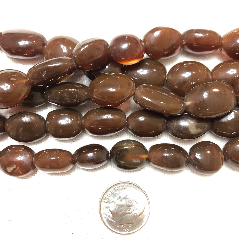 Caramel Brown Chalcedony Medium Oval Nugget Shape Beads