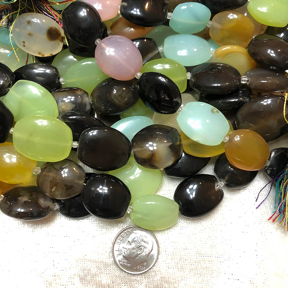 Multi Colored Chalcedony Medium Flat Oval Beads