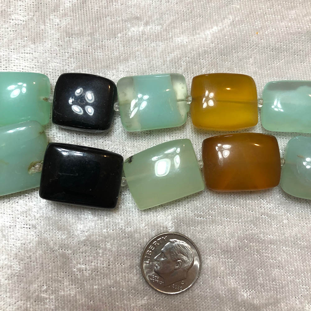 Multi Colored Chalcedony Medium Flat Rectangle Beads