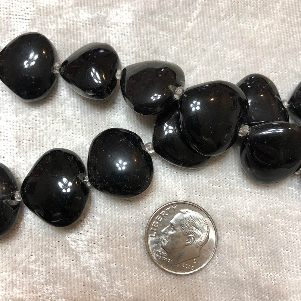 Black Chalcedony Medium Flat Heart Beads