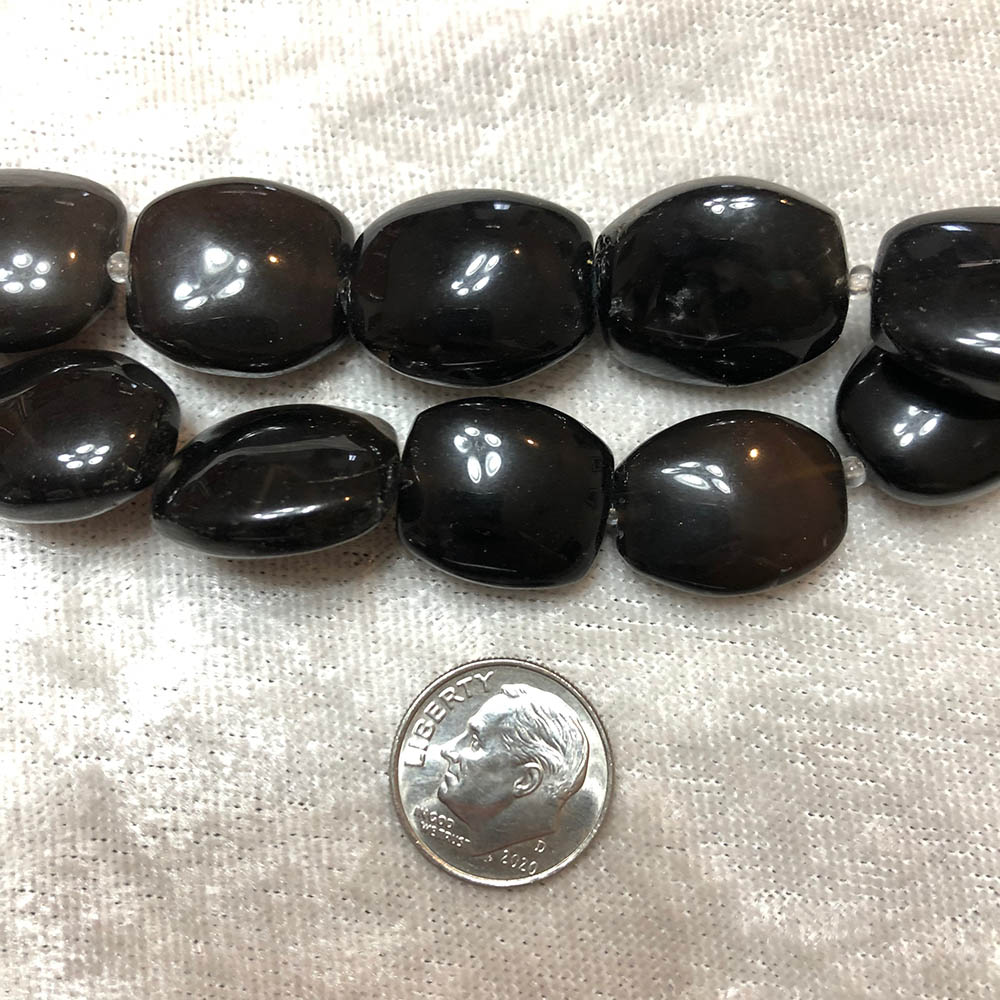 Black Chalcedony Medium Flat Squared Oval Beads