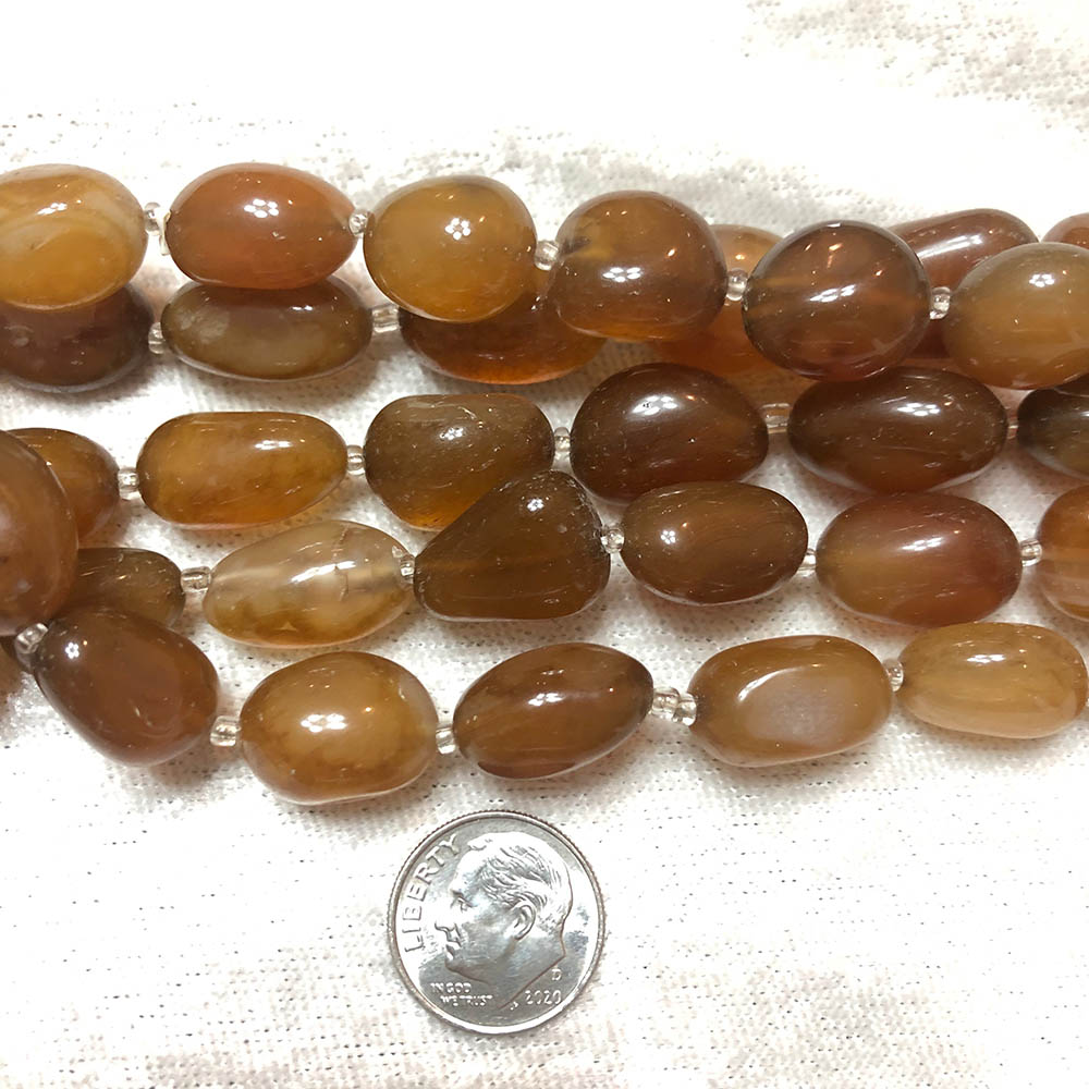 Caramel Brown Chalcedony Medium Polished Nugget Beads