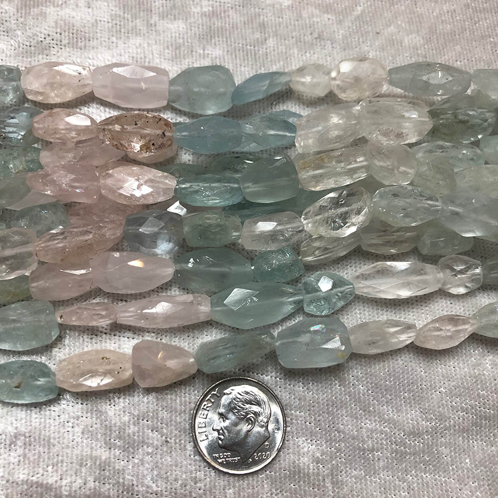 Tri Color Aquamarine Medium Faceted Nugget Beads