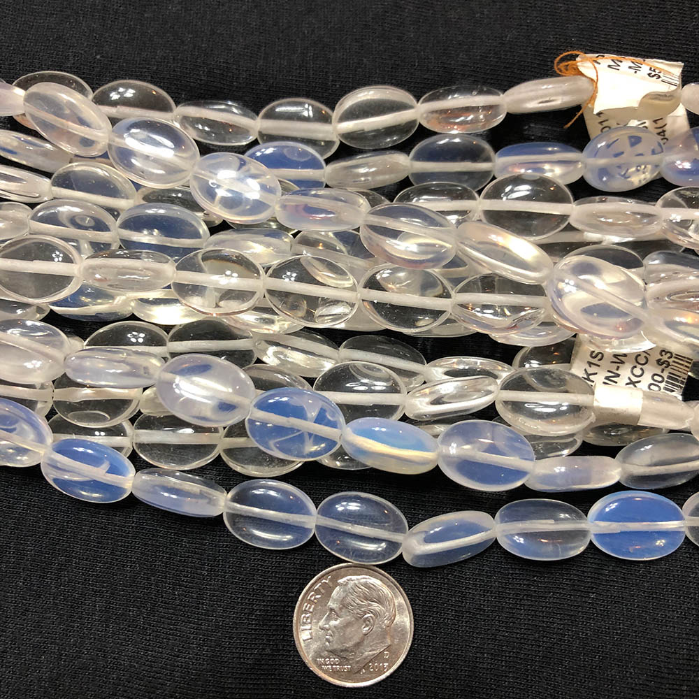 Large Clear Opalite Flat Oval Beads