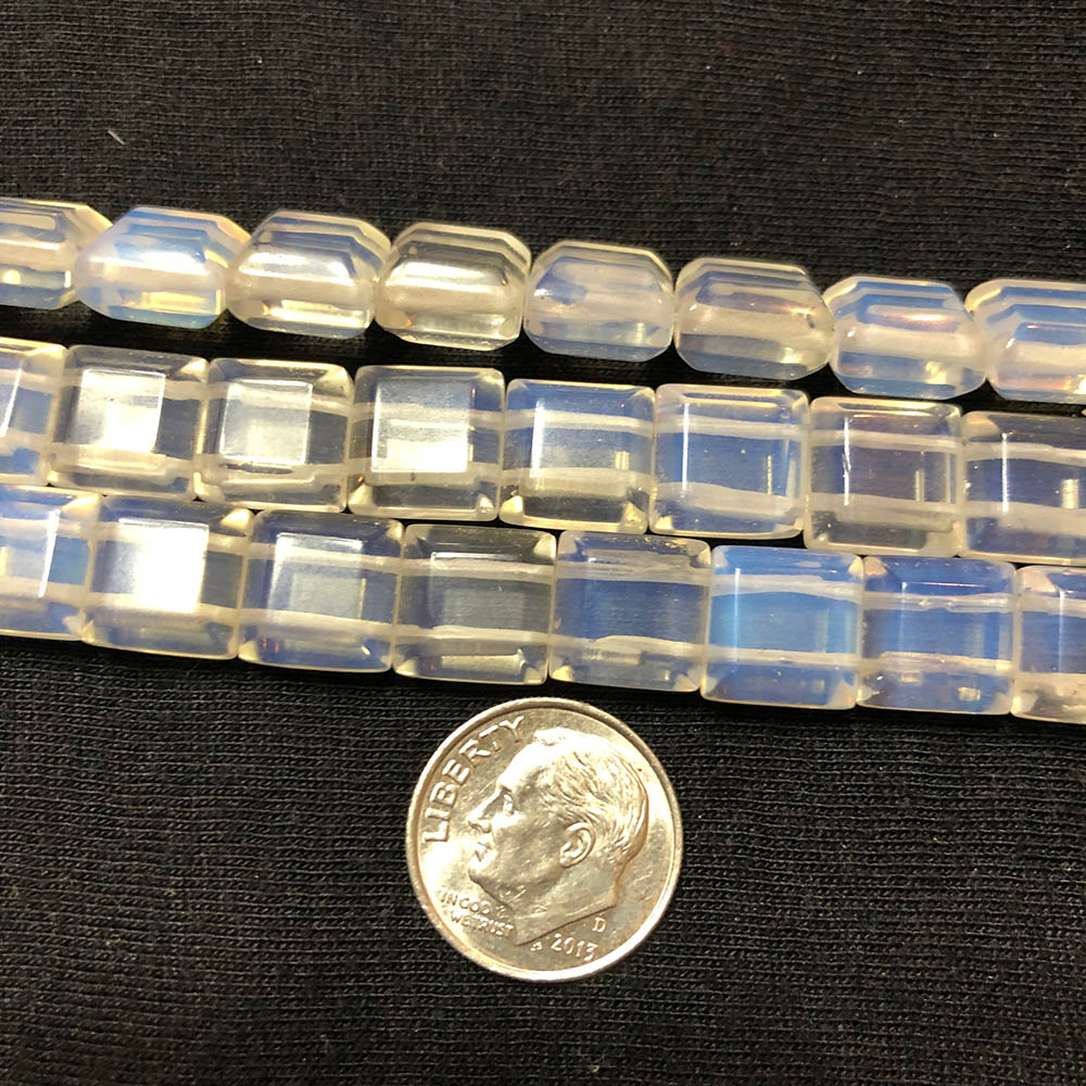 Large Double Strand Clear Opalite Faceted Square Beads