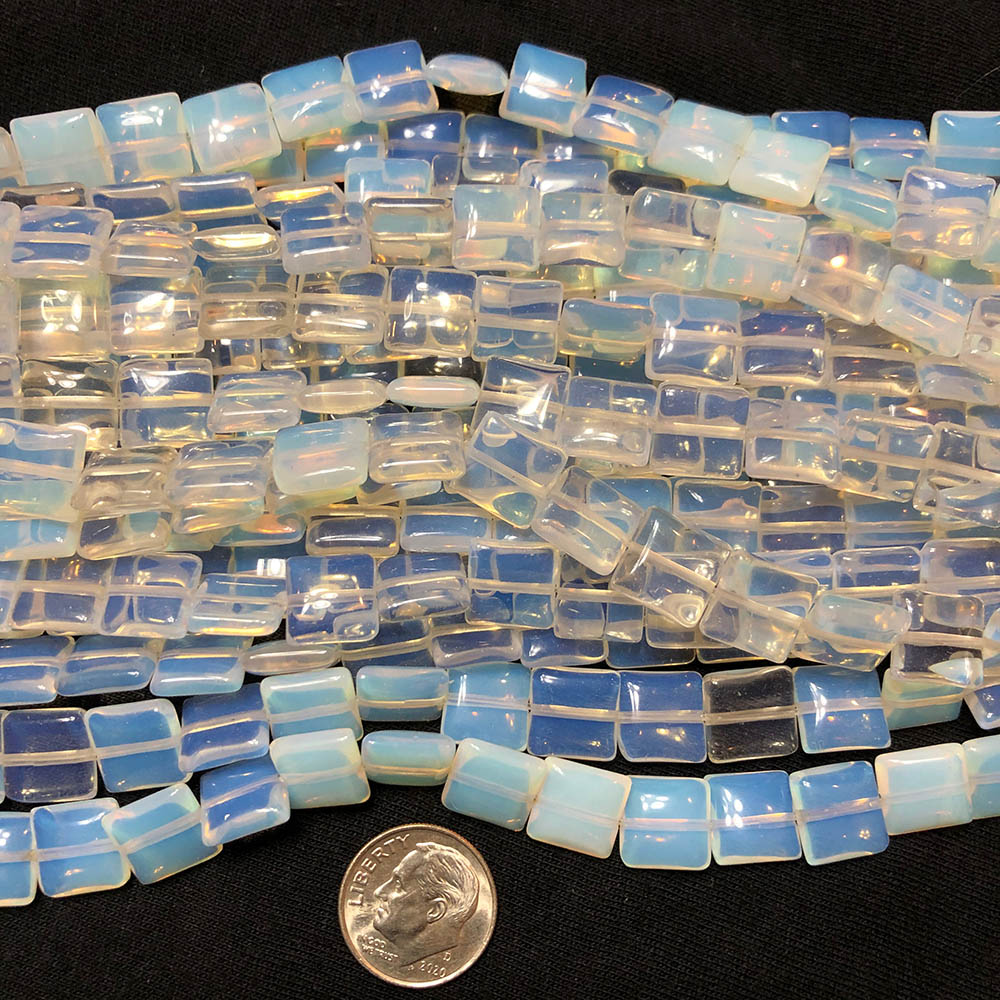 Large Milky Opalite Flat Rounded Square Beads