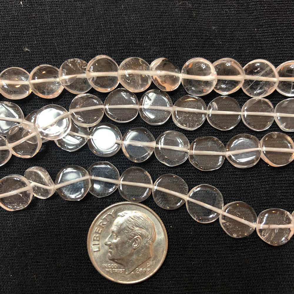 Small Clear Quartz Crystal Flat Disc Scalloped Drilled Beads