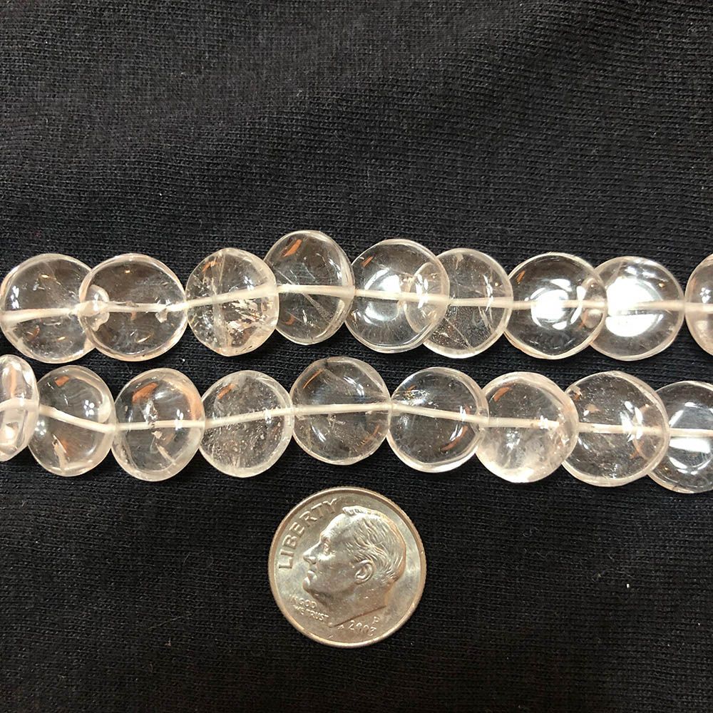 Large Clear Quartz Crystal Flat Disc Scalloped Drilled Beads