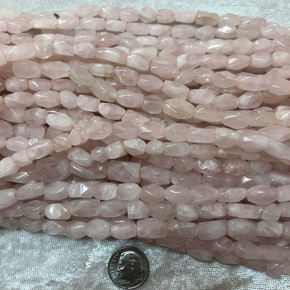 Cloudy Rose Quartz Medium Faceted Rectangle Tube Shape Beads