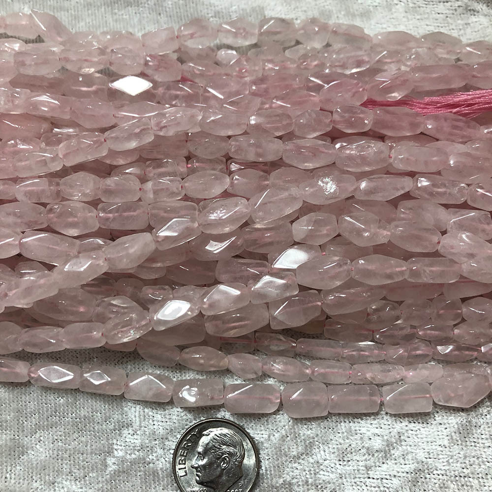 Small Rose Quartz Faceted Rectangle Tube Beads