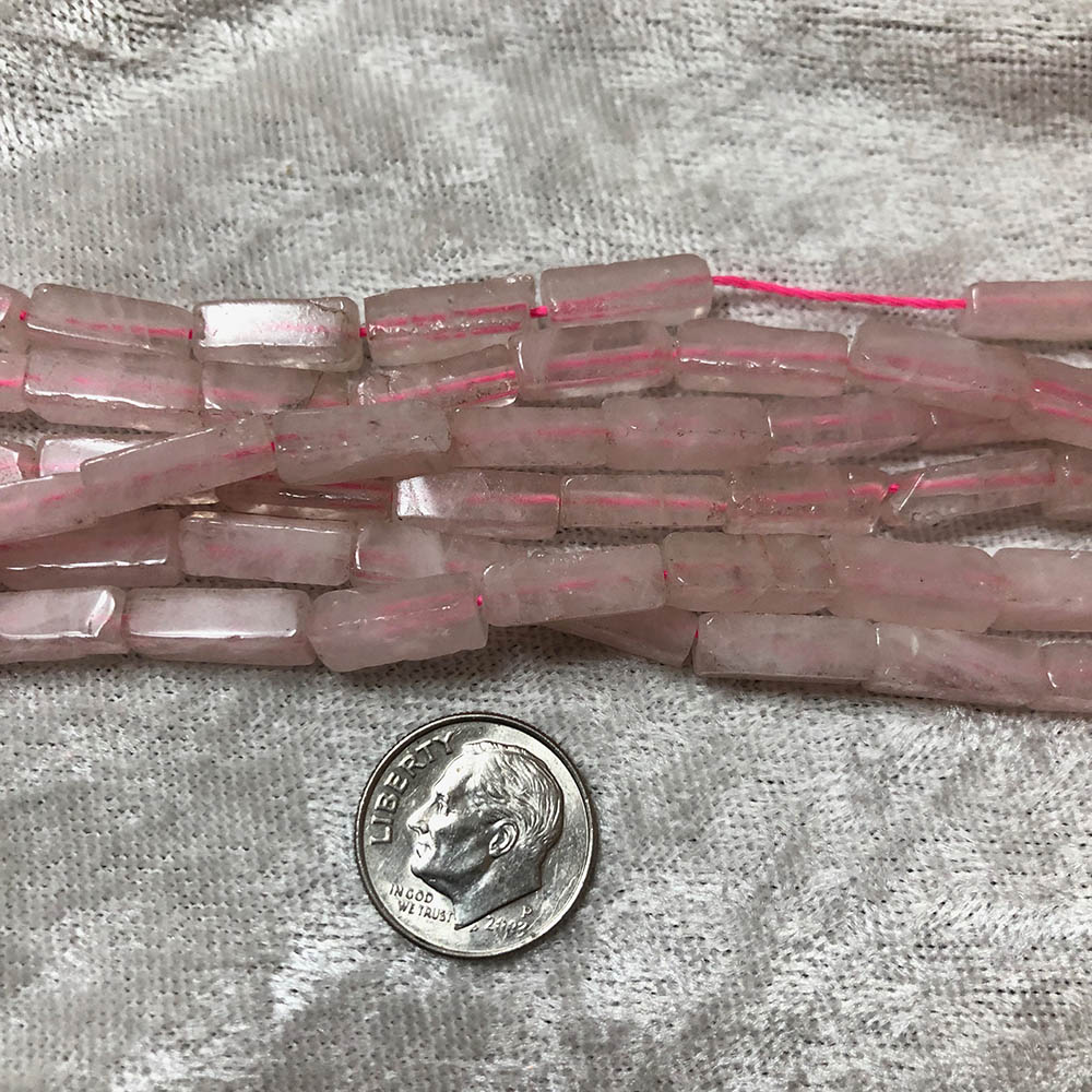 Long Thin Rose Quartz Rectangle Tube Beads