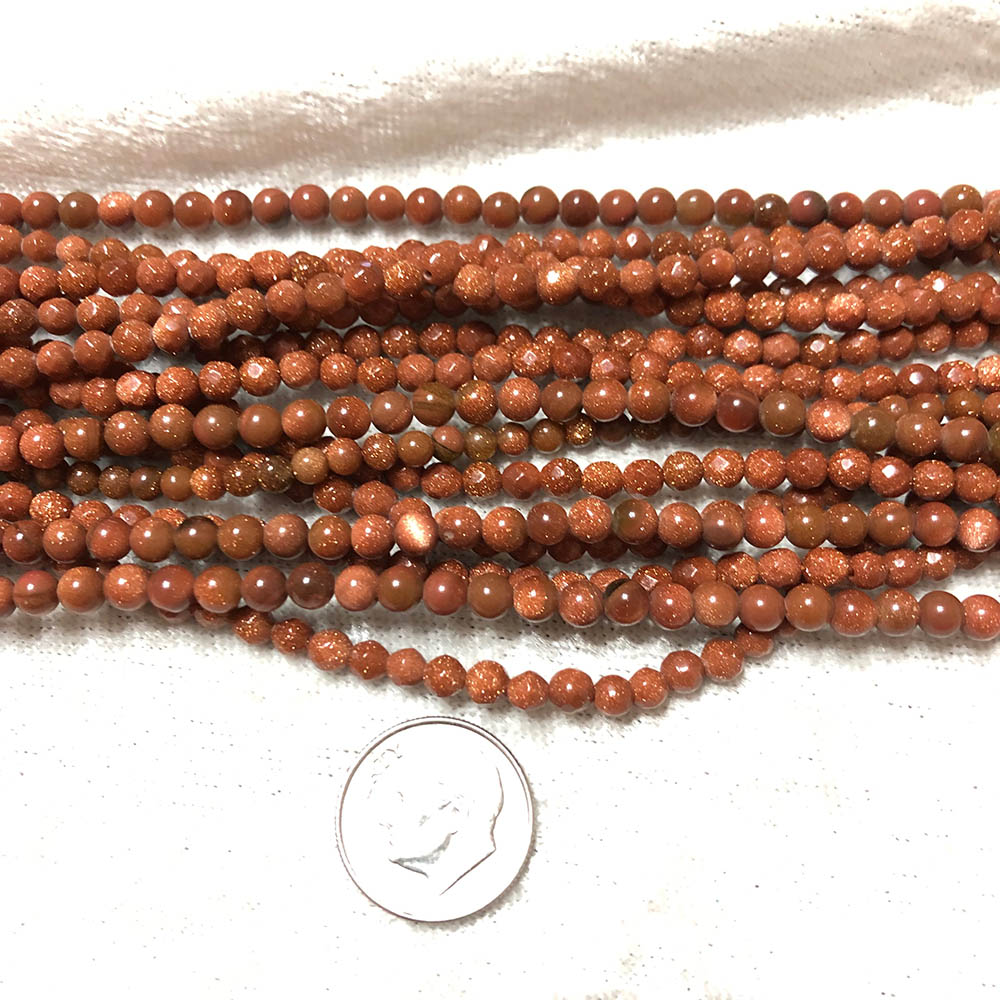 Brown Goldstone Faceted Round Beads 4mm