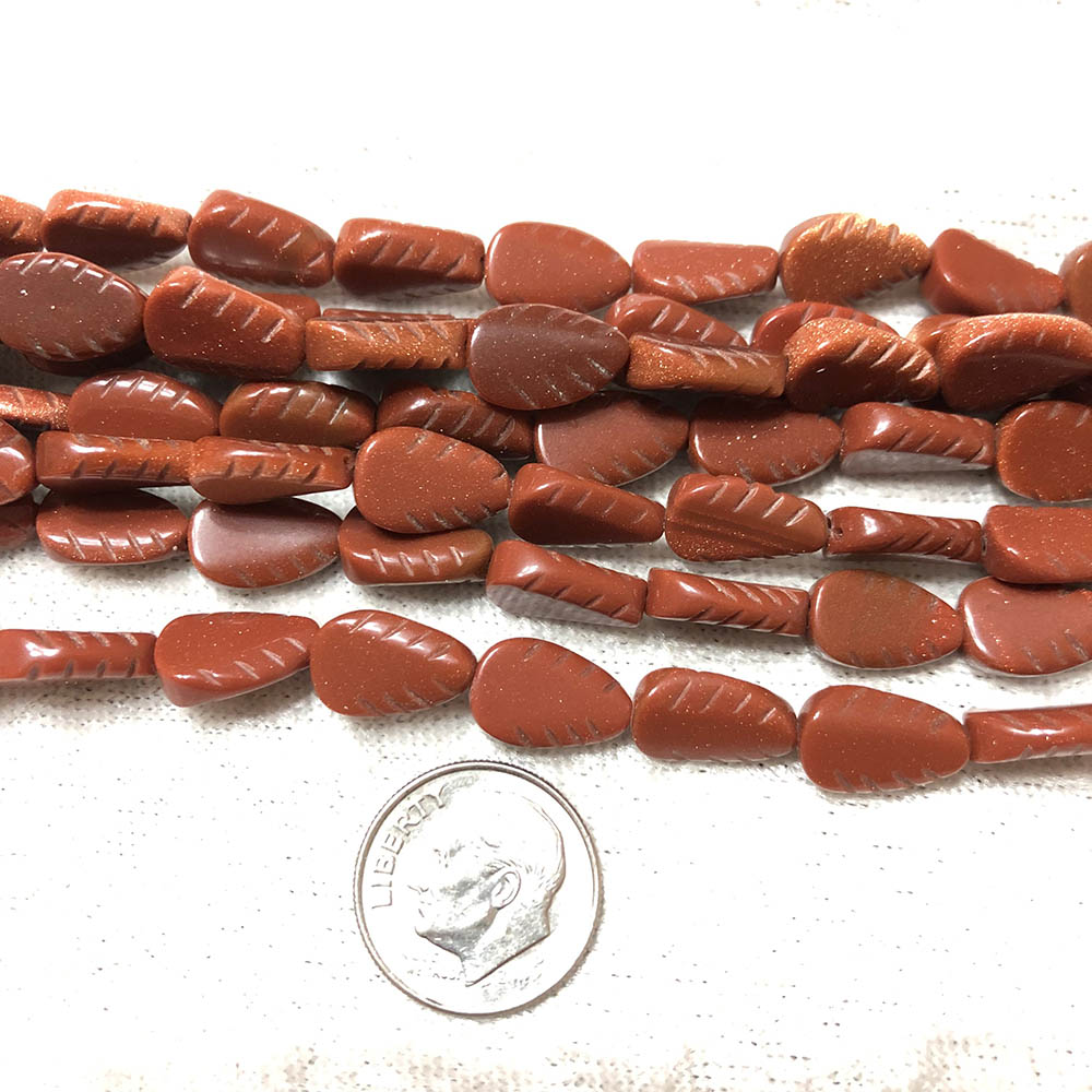 Brown Goldstone Leaf Carved Beads