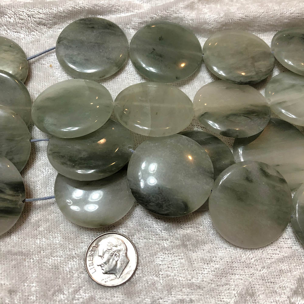 Large Green Jade Flat Disc Beads