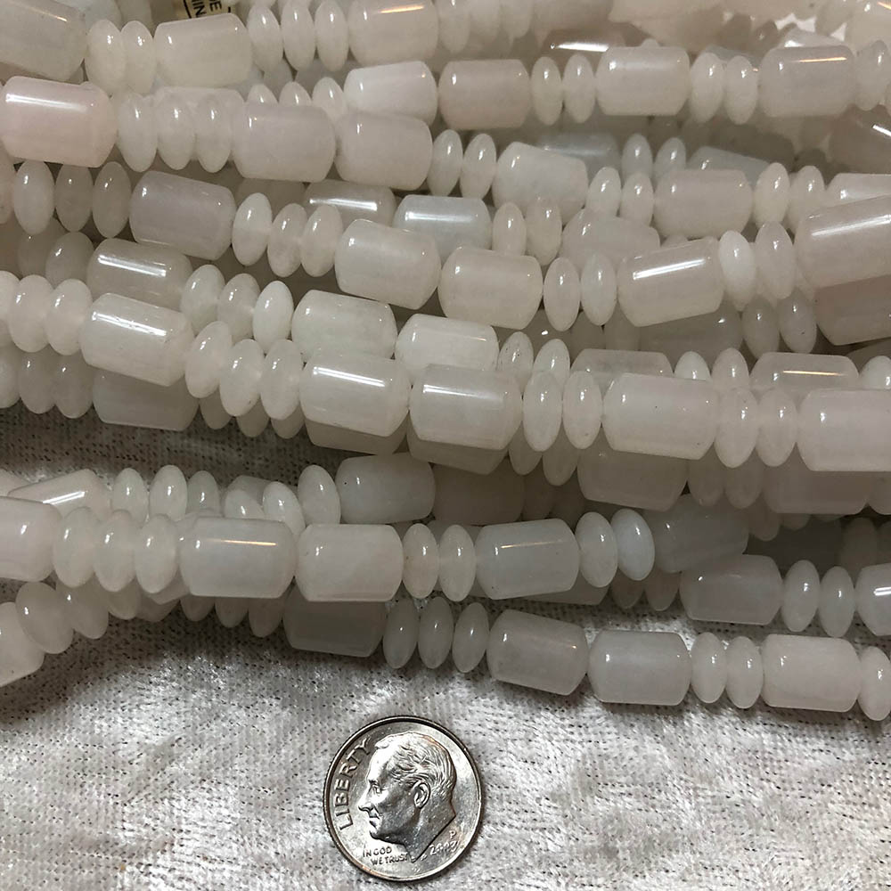 White Jade Barrel and Rondelle Beads