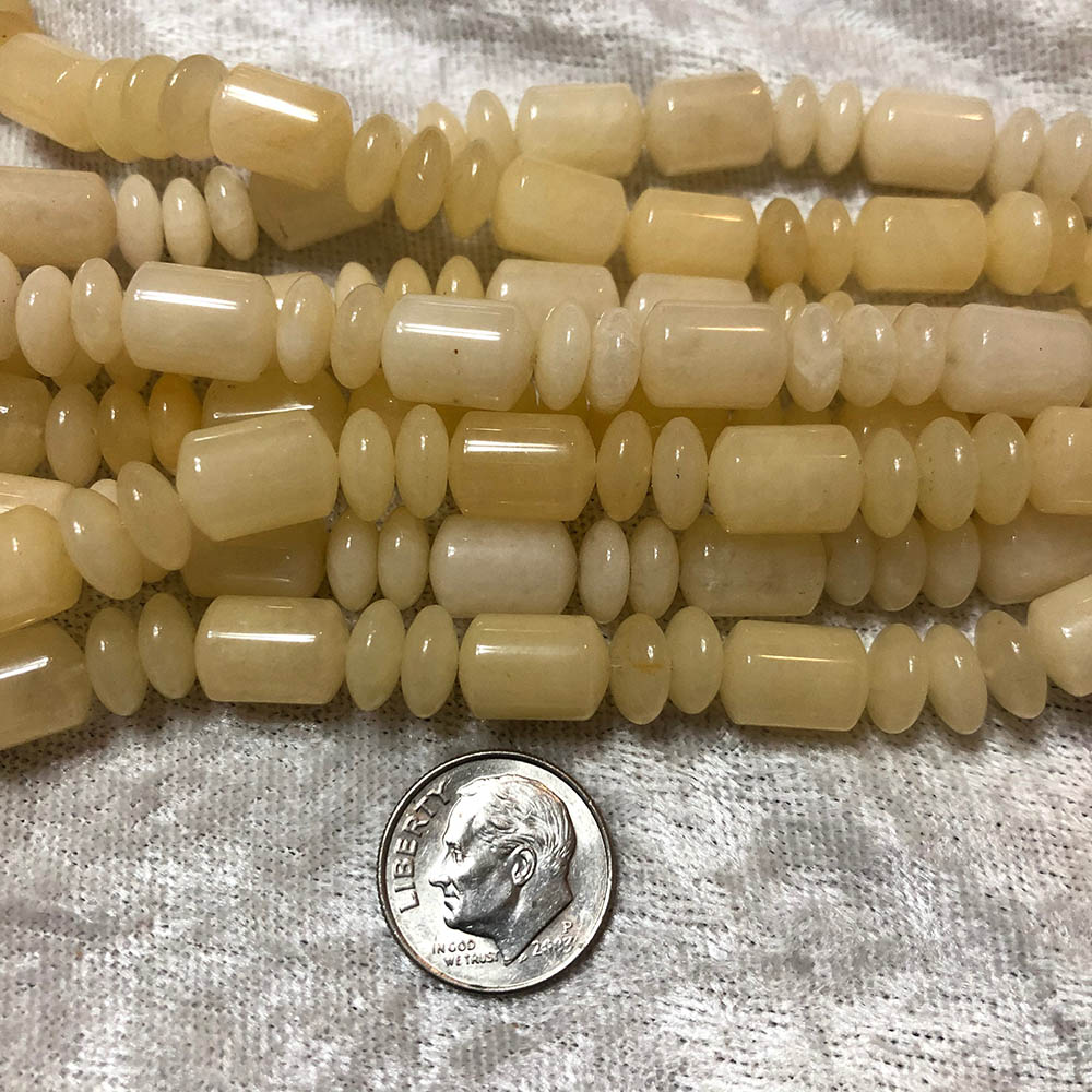 Yellow Jade Barrel and Rondelle Beads