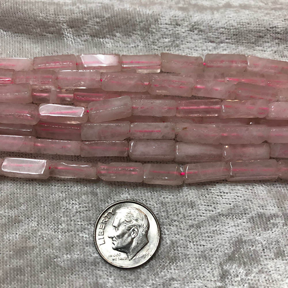 Cloudy Rose Quartz Medium Rectangle Tube Beads