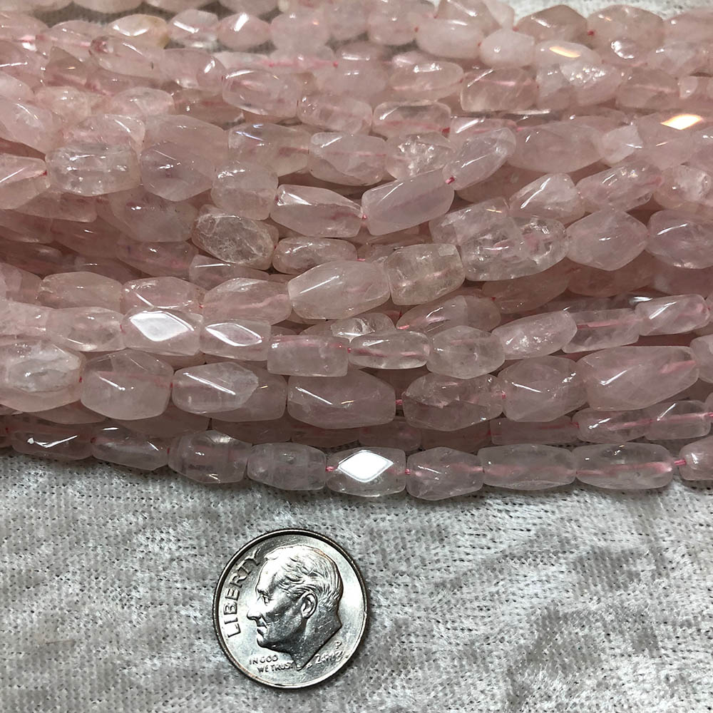 Cloudy Rose Quartz Medium Faceted Rectangle Tube Shape Beads