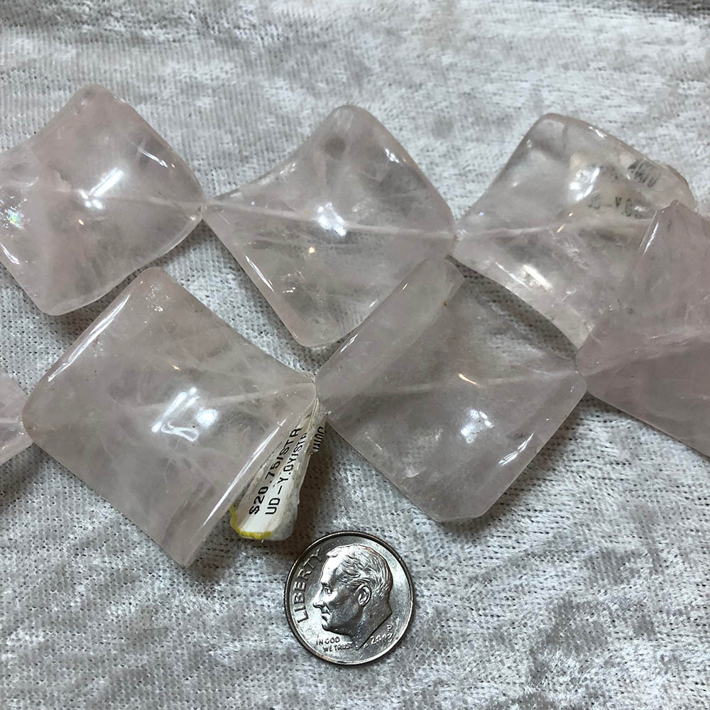 Large Rose Quartz Flat Square Twist Beads