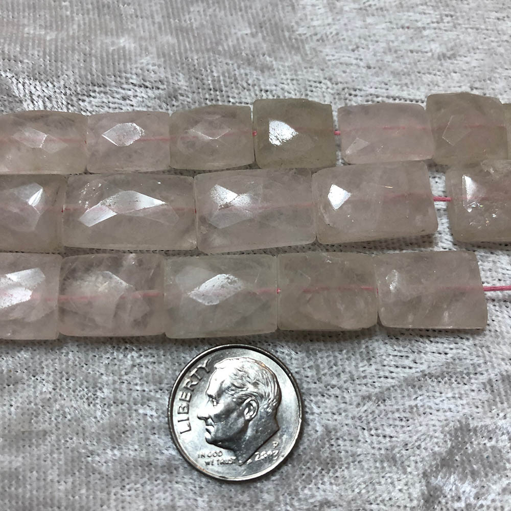 Cloudy Rose Quartz Faceted Flat Rectangle Shape Beads