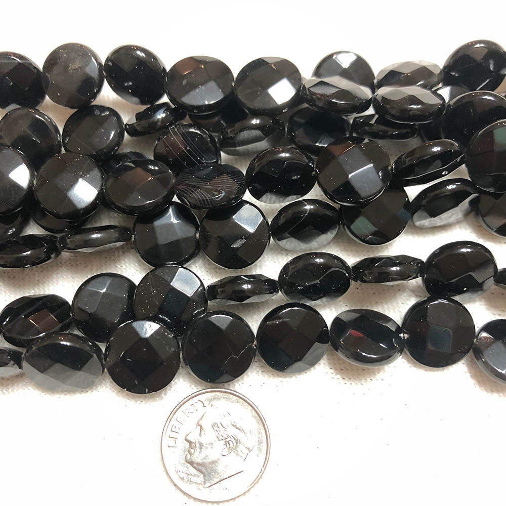 Onyx Medium Faceted Flat Round Disc Beads