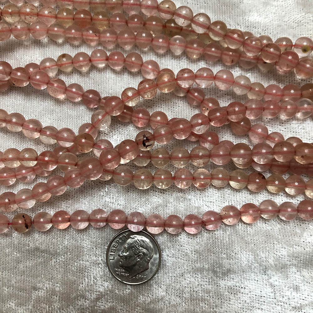 Pink-Orange Quartz Round Beads 6mm