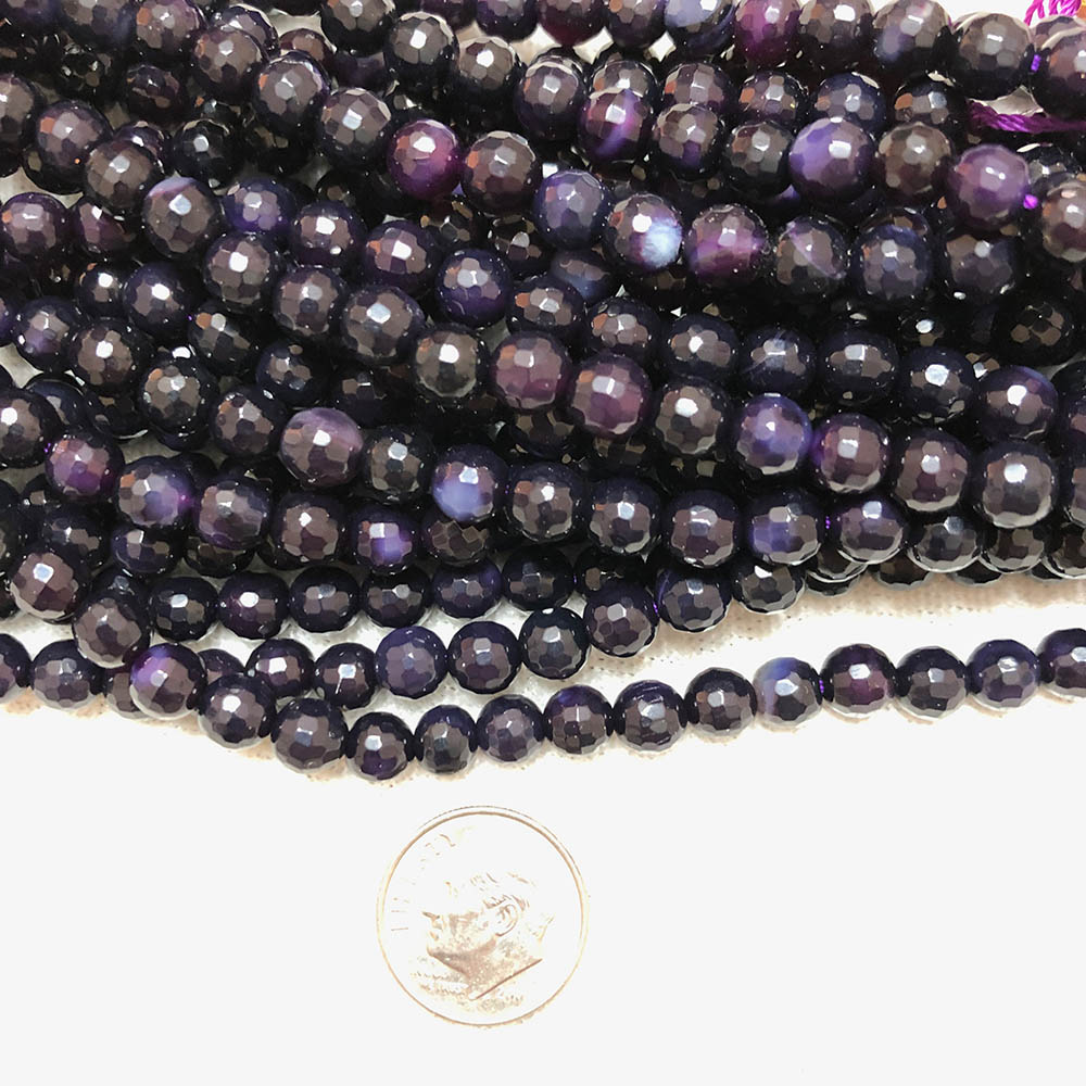 Dark Purple Agate Faceted Round Beads 6mm