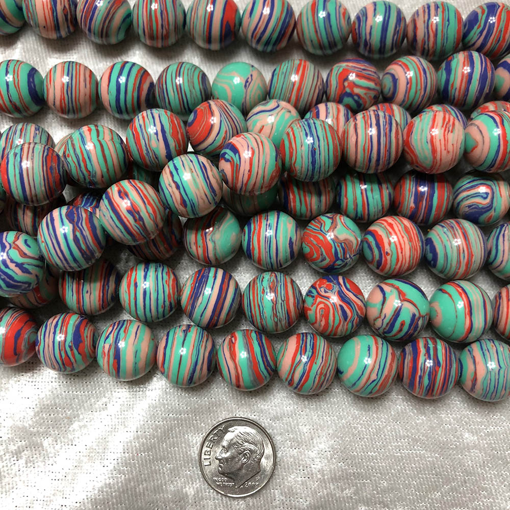 Pastel Blue Swirl Composite Round Beads 14mm