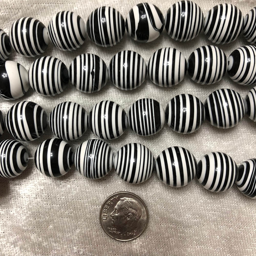 Black and White Zebra Swirl Composite Round Beads 14mm