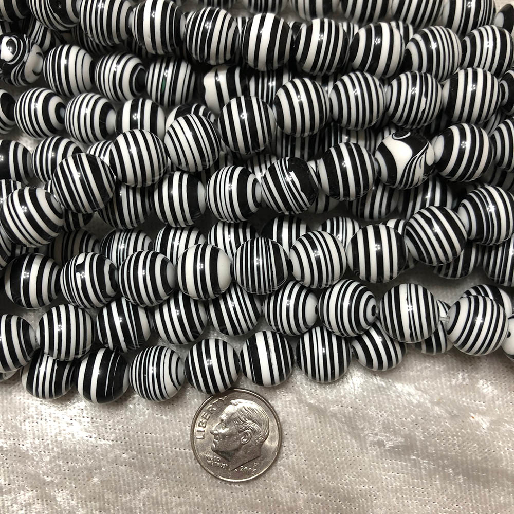 Black and White Zebra Swirl Composite Round Beads 8mm