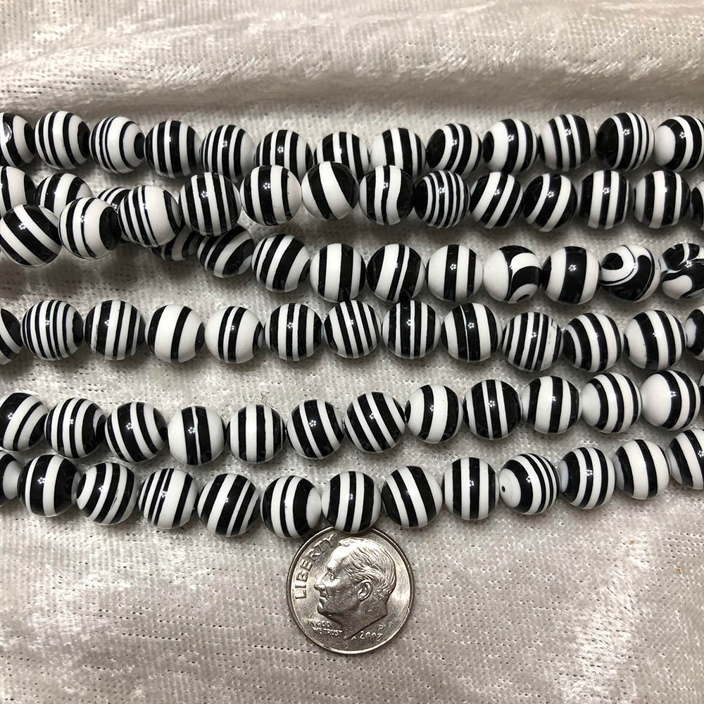 Black and White Zebra Swirl Composite Round Beads 8mm