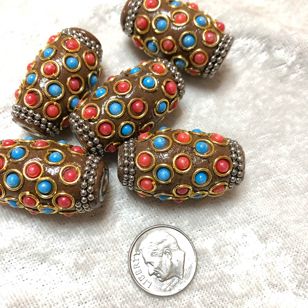 Brown Maruti Red and Blue Dot Beads