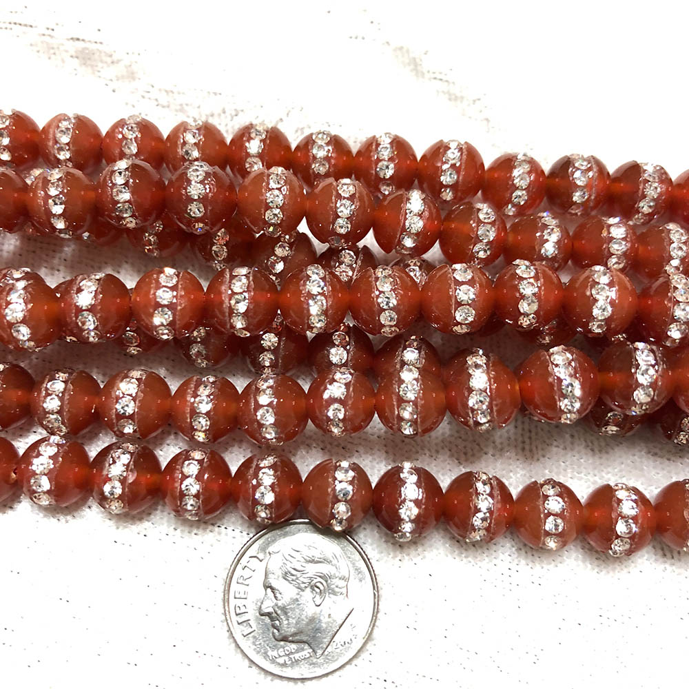 Brown Onyx with Rhinestone Crystals 8mm