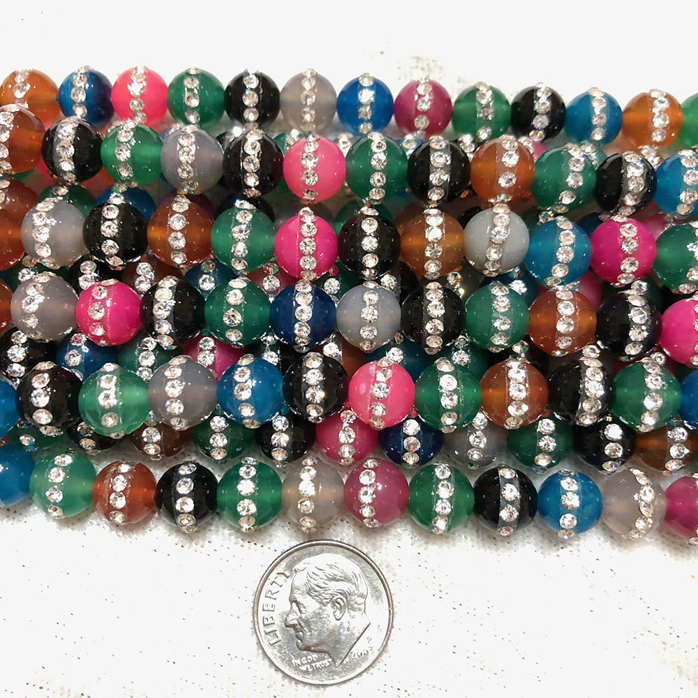 Multi Color Onyx with Rhinestone Crystals 8mm