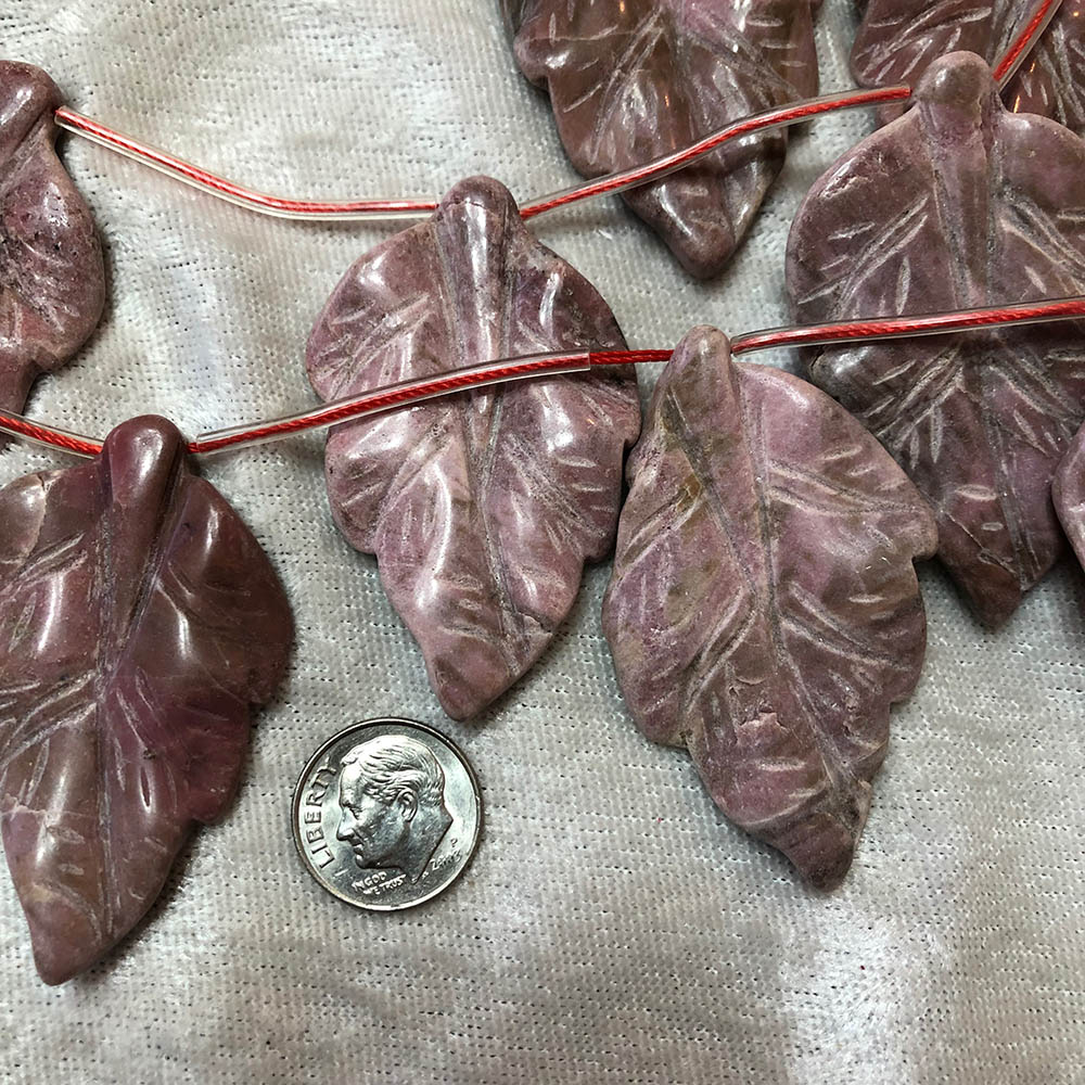 1, 14"-15" strand Large Rhodochrosite Carved Leave Beads, 