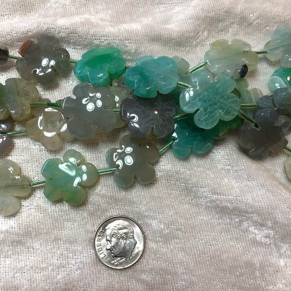 Green Quartz Carved Flower Beads