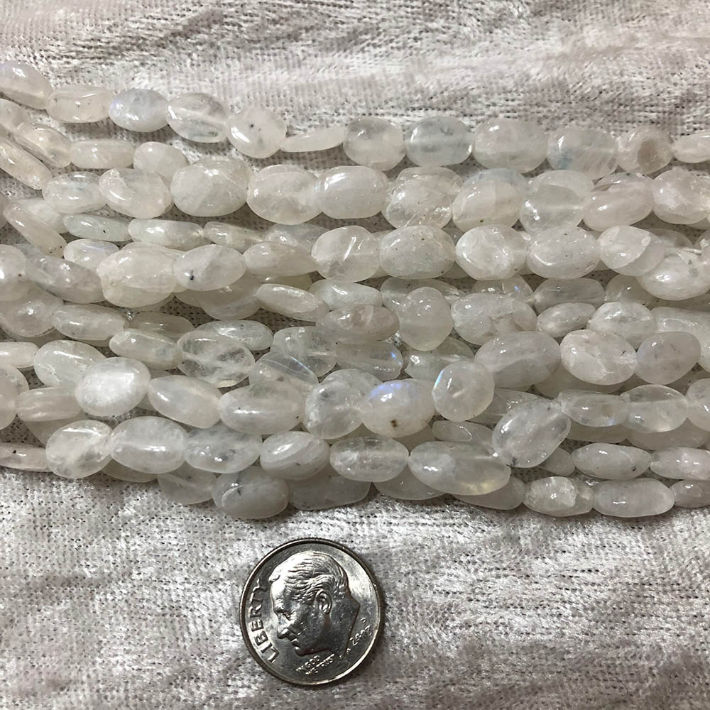 Medium Milky Moonstone Flat Oval Beads