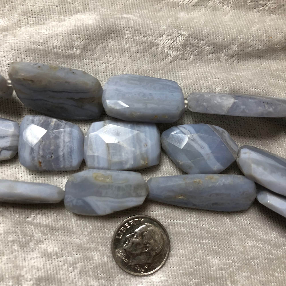 Large Faceted Blue Lace Agate Flat Natural Shape Beads