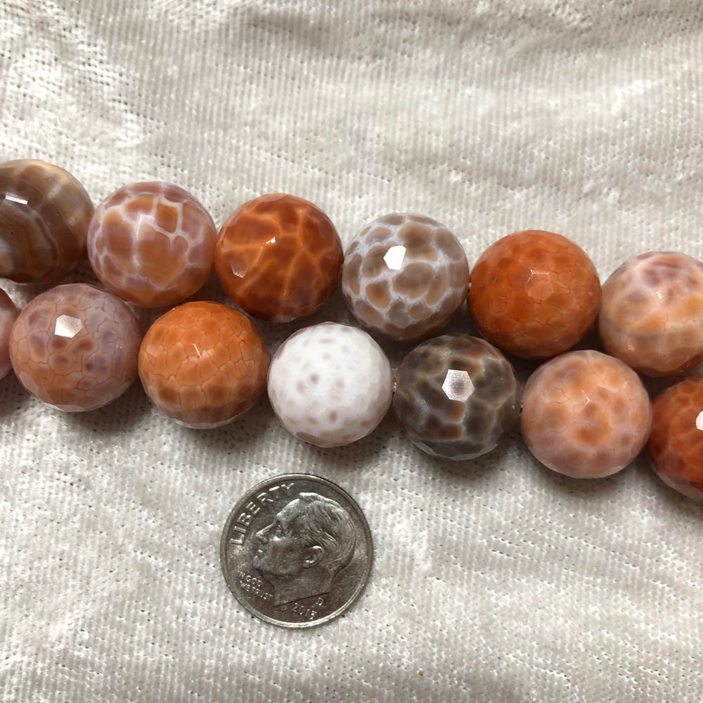 Large Fire Agate Faceted Round Beads