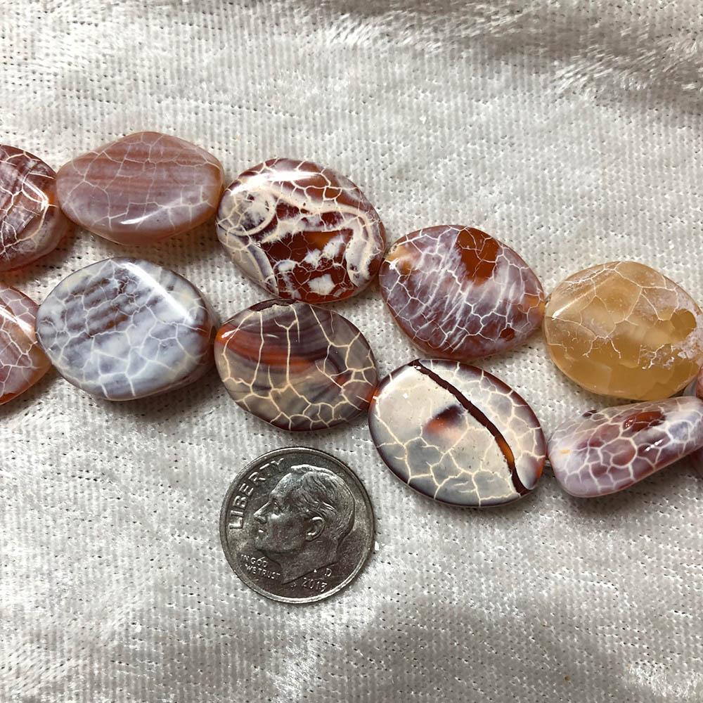 Large Fire Agate Flat Rounded Oval Beads