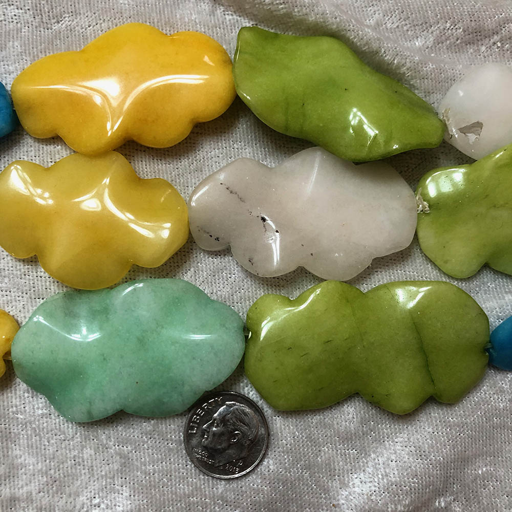 Large Jade Multicolor Scalloped Leaf Beads