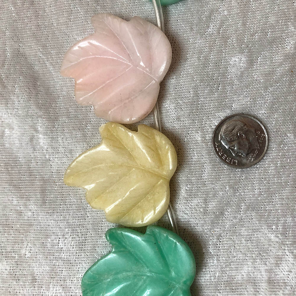 Large Jade Multicolor Top Drilled Carved Leaf Beads