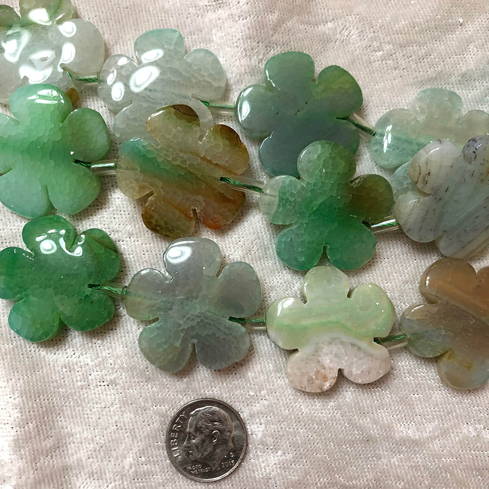 Large Green Jade Flower Beads