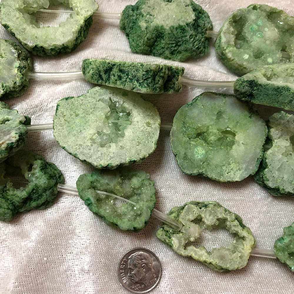 Large Green Sliced Geode Quartz Crystal Beads