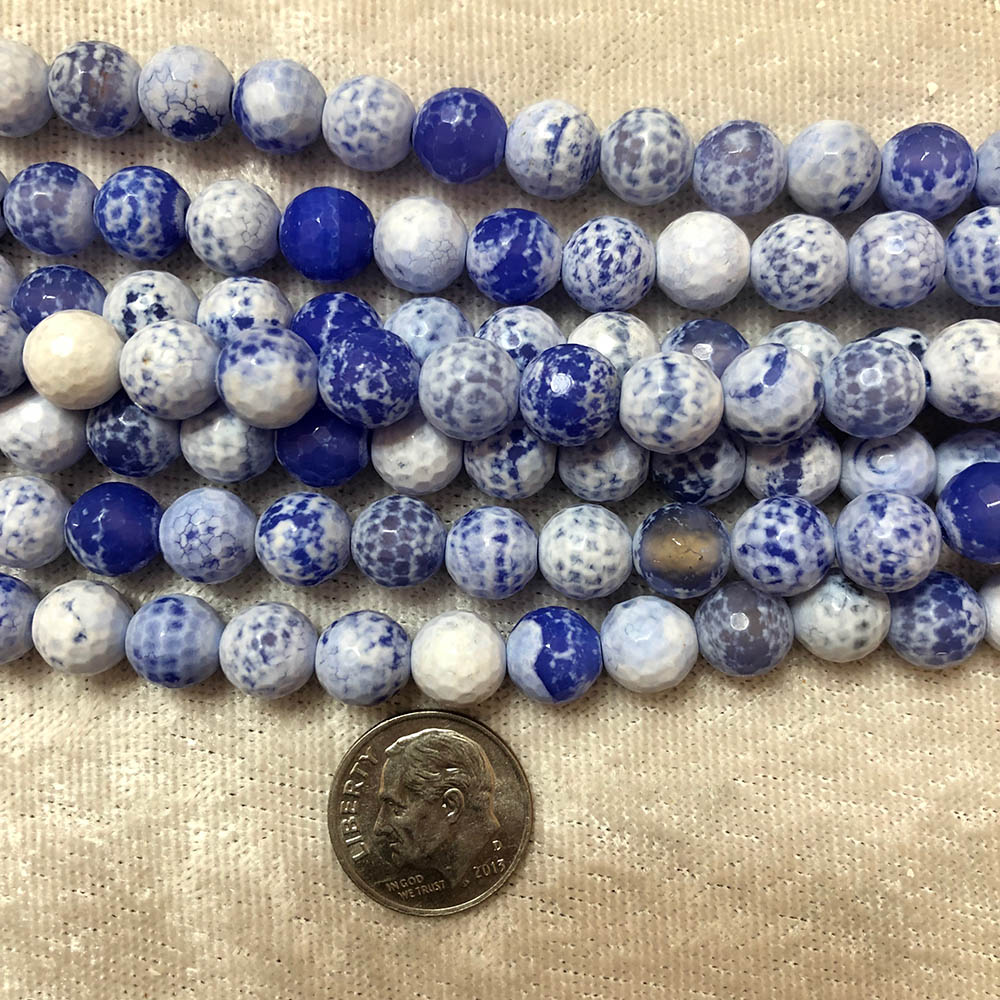 Blue and White Quartz Faceted Round Beads 8mm