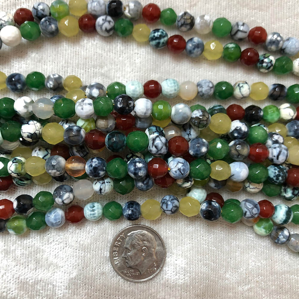 Multi Stone Multi Color Green White Yellow Red Faceted Round Beads 6mm